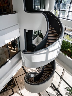 The oak-treaded helical staircase at The Citadel, Cape Town.